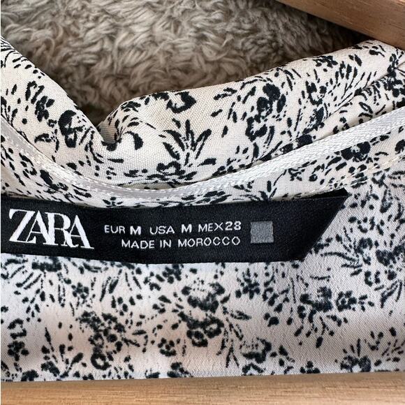 Zara White Blue Floral Crop Wrap Blouse Top Side Tie Flutter Sleeve M Medium - Picture 7 of 10